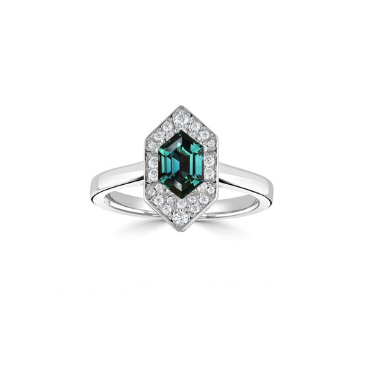 1.05ct Hexagonal Teal Sapphire Platinum Ring £2585.00