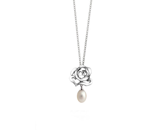 Rose Stud Pearl Drop Pendant £85.00