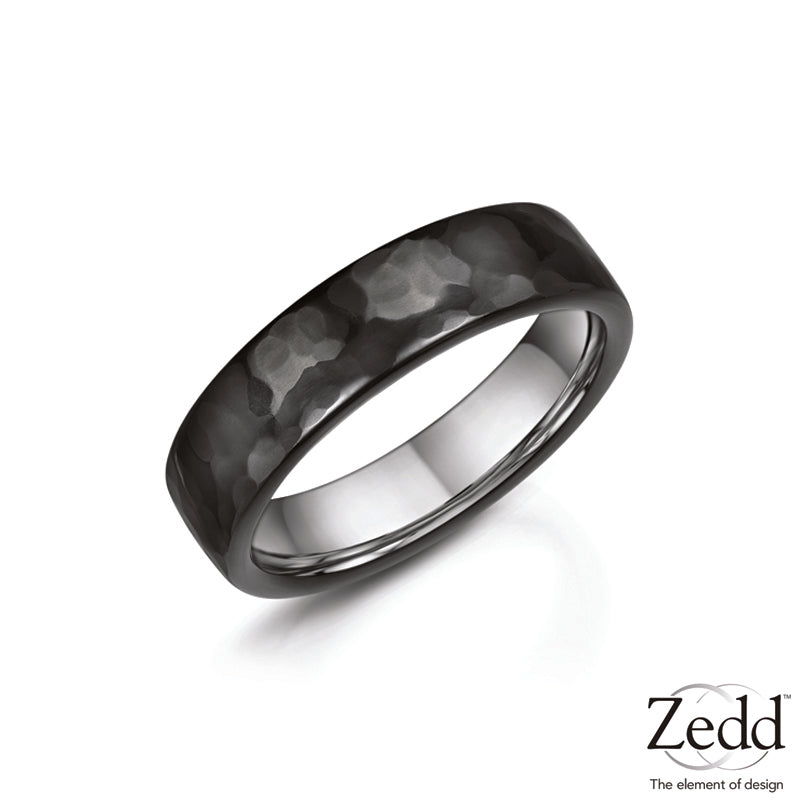 Mens Zirconium Hammered Wedding Ring