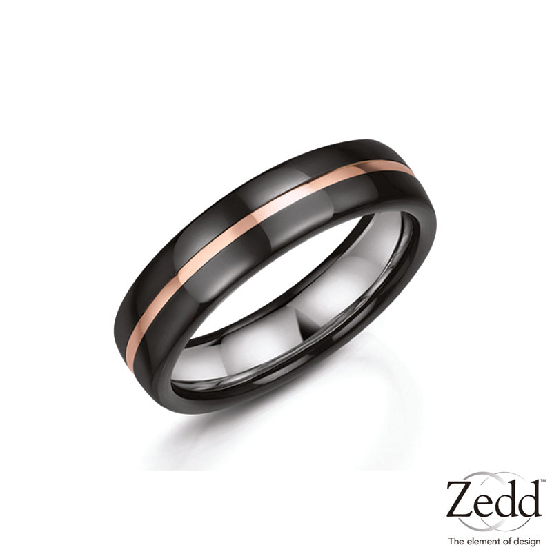 Mens Zirconium Gold Line Wedding Ring
