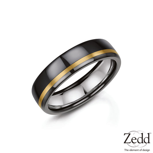 Mens Zirconium Gold Line Wedding Ring