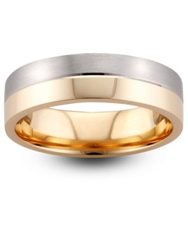 Mens Two Colour Matt & Polished 18ct Gold Wedding Ring -  6mm Flat Court - Price From £1245 