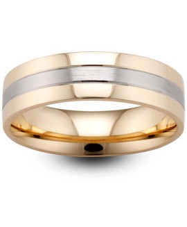 Mens Two Colour Matt & Polished 9ct Gold Wedding Ring -  6mm Flat Court  