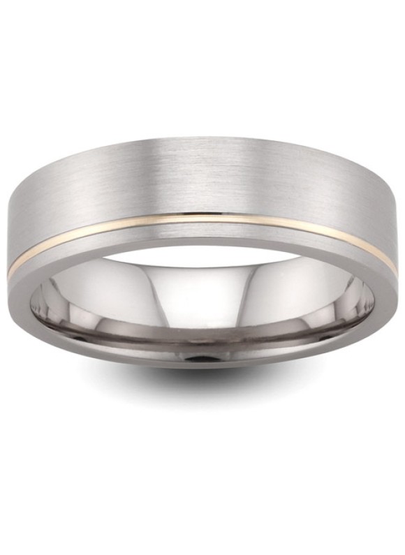 Mens Two Colour Matt Finish 9ct Gold Wedding Ring - 6mm Flat Court Mens Two Colour Matt Finish 9ct Gold Wedding Ring - 6mm Flat Court