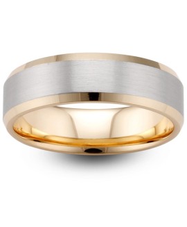 Mens Two Colour Matt &amp; Polished Edge 18ct Gold Wedding Ring -  6mm Flat Court - Price From £1245 