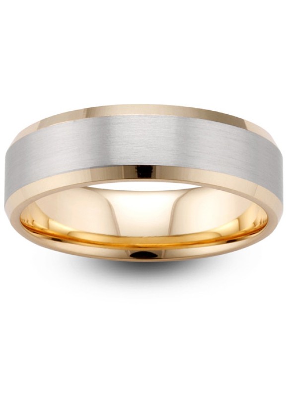 Mens Two Colour Matt &amp; Polished Edge 18ct Gold Wedding Ring -  6mm Flat Court - Price From £1245