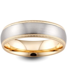 Mens Two Colour Matt And Polished 18ct Gold Wedding Ring -  6mm Slight Court - Price From £1145 