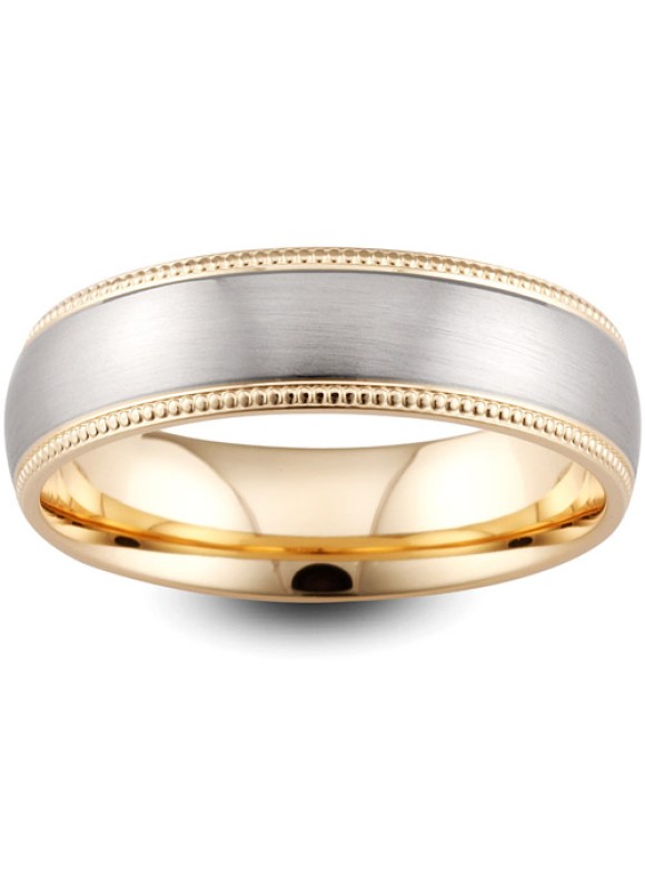 Mens Two Colour Matt And Polished 18ct Gold Wedding Ring -  6mm Slight Court - Price From £1145
