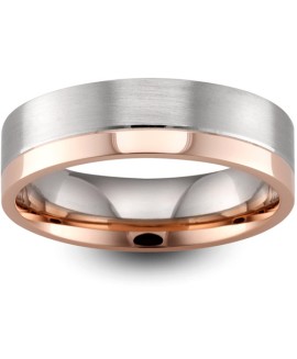 Mens Two Colour Matt & Polished 9ct Gold Wedding Ring -  6mm Flat Court 