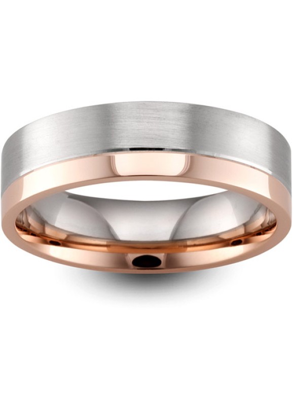 Mens Two Colour Matt & Polished 9ct Gold Wedding Ring -  6mm Flat Court