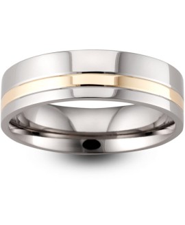 Mens Two Colour Polished 18ct Gold Wedding Ring -  6mm Flat Court - Price From £1245 