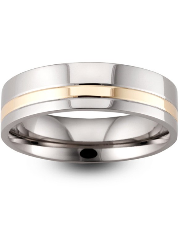 Mens Two Colour Polished 9ct Gold Wedding Ring -  6mm Flat Court