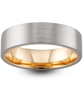 Mens Two Colour Matt Outer 9ct Gold Wedding Ring -  6mm Flat Court  