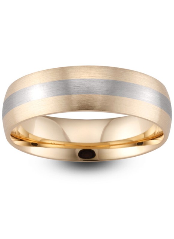 Mens Two Colour Matt Finish 18ct Gold Wedding Ring -  6mm Slight Court - Price From £1245