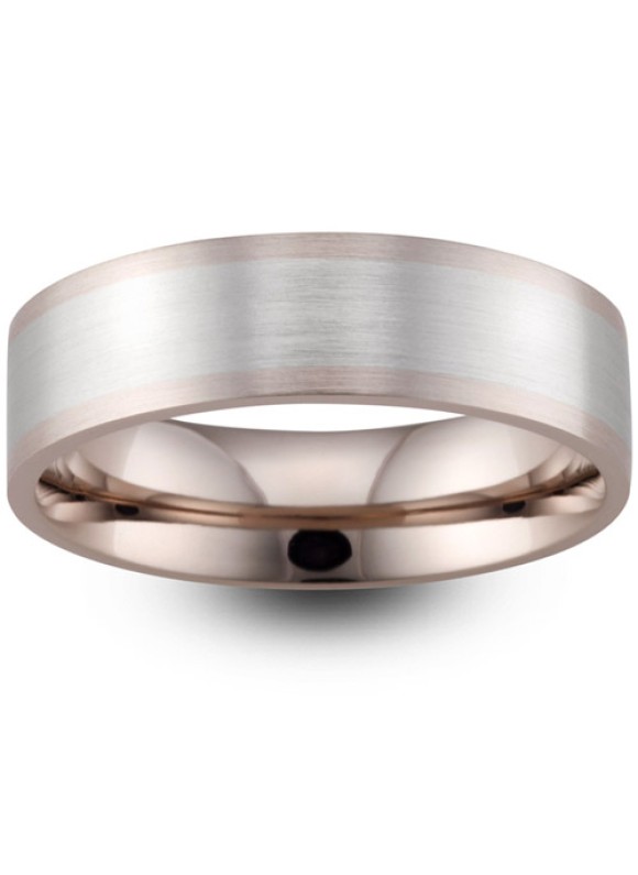 Mens Two Colour Matt Finish 18ct Gold Wedding Ring -  6mm Flat Court - Price From £1645