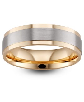 Mens Two Colour Matt &amp; Polished 9ct Gold Wedding Ring -  6mm Flat Court  