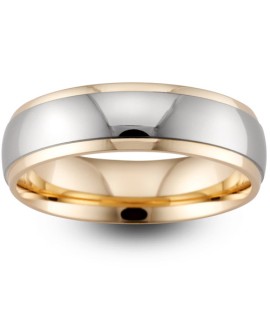 Mens Two Colour Polished 9ct Gold Wedding Ring -  6mm Slight Court  