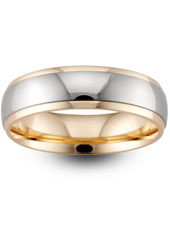 Mens Two Colour Polished 9ct Gold Wedding Ring -  6mm Slight Court 