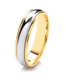 Mens Two Colour Polished 9ct Gold Wedding Ring -  6mm Barrel Shape  