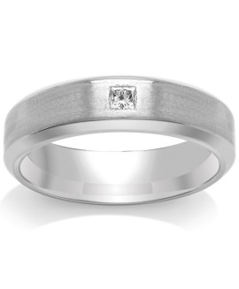 Mens Diamond Set 18ct White Gold Wedding Ring -  6mm Chamfered Edge - Price £1745 