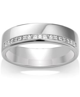 Mens Diamond Channel Set 9ct White Gold Wedding Ring -  6mm Band - Price £945 