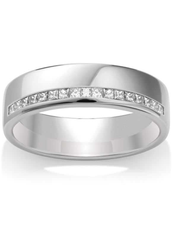 Mens Diamond Channel Set 9ct White Gold Wedding Ring -  6mm Band - Price £945