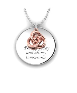 Love is a Moment - "Trilogy" engraved message silver pendant and chain with trilogy gold charm 