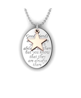 Love is a Moment - "Good Friends" engraved message silver pendant and chain with rose gold charm 