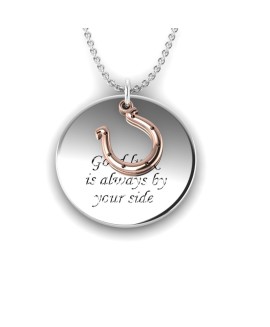 Love is a Moment - "Lucky" engraved message silver pendant and chain with horseshoe gold charm 