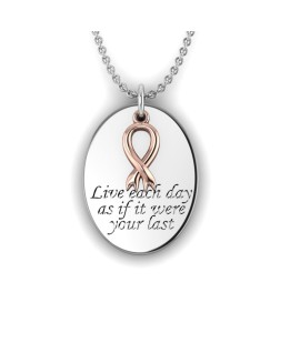 Love is a Moment - Inspiring engraved message silver pendant and chain with ribbon gold charm 