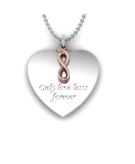 Love is a Moment - "Love lasts Forever" engraved message silver pendant and chain with infinity gold charm 