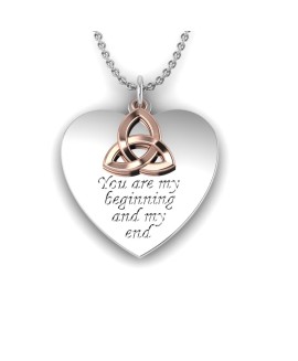 Love is a Moment - "Message of Love" engraved message silver pendant and chain with trilogy gold charm 