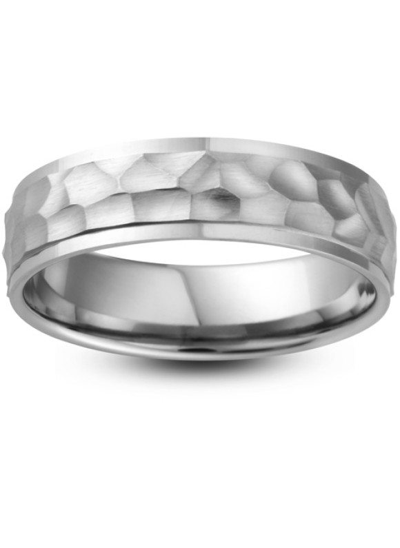 Mens Textured 9ct White Gold Wedding Ring -  6mm Flat Court - Price From £405