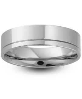 Mens Groove 18ct White Gold Wedding Ring -  6mm Flat Court 