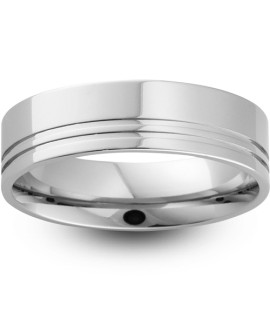 Mens Groove 18ct White Gold Wedding Ring -  6mm Flat Court - Price From £1045 