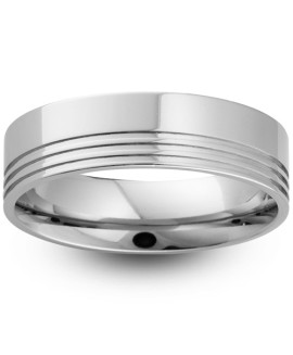 Mens Groove Platinum Wedding Ring -  6mm Flat Court - Price From £1090 