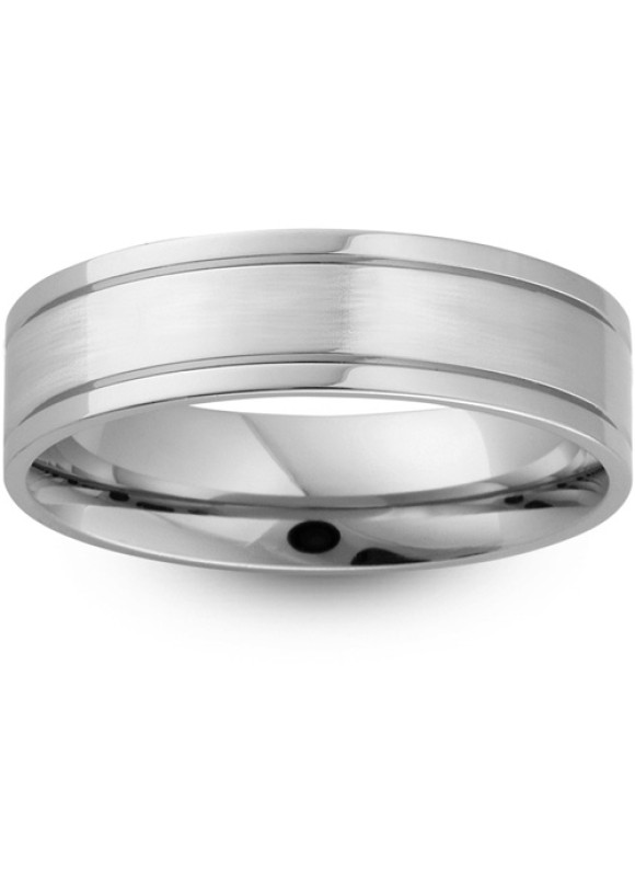 Mens Groove 9ct White Gold Wedding Ring -  6mm Flat Court - Price From £405