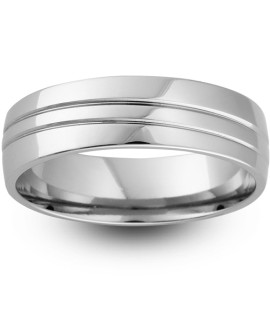 Mens Groove 9ct White Gold Wedding Ring -  6mm Modern Court - Price From £405 