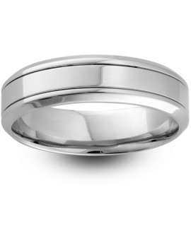 Mens Groove 18ct White Gold Wedding Ring -  6mm Chamferred Edge 