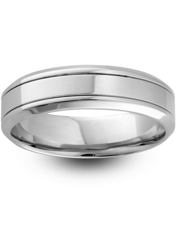 Mens Groove 18ct White Gold Wedding Ring -  6mm Chamferred Edge