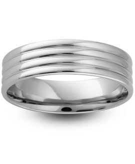 Mens Ribbed 18ct White Gold Wedding Ring -  6mm Flat Court - Price From £1045 