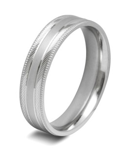 Mens Patterned Platinum Wedding Ring -  6mm Flat Court - Price From £1090 