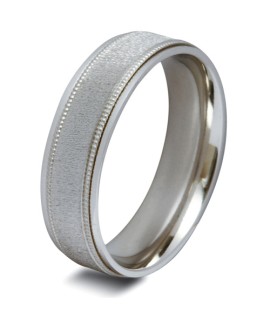 Mens Matt Centre 18ct White Gold Wedding Ring -  6mm Flat Court - Price From £1045 
