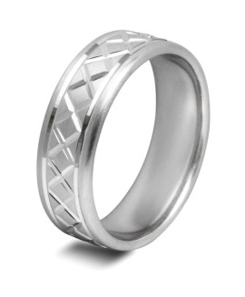Mens Patterned Platinum Wedding Ring -  6mm Slight Court - Price From £1095 