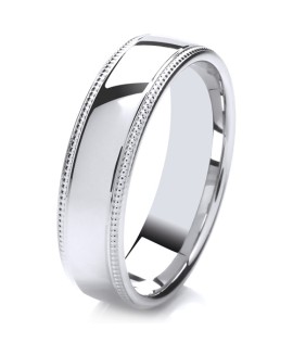 Mens Milgrain 9ct White Gold Wedding Ring -  6mm Slight Court - Price From £415 