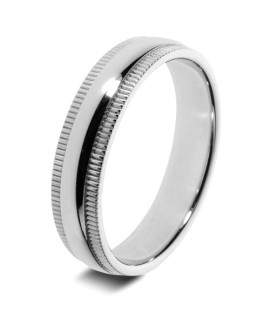 Mens Ridged 18ct White Gold Wedding Ring -  6mm Slight Court - Price From £995 