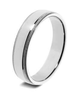 Mens Milgrain 9ct White Gold Wedding Ring -  6mm Slight Court - Price From £415 