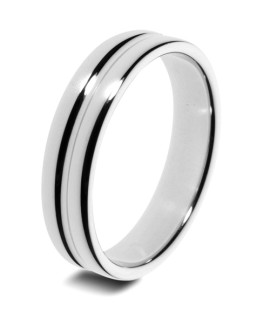 Mens Groove18ct White Gold Wedding Ring -  6mm Slight Court - Price From £995 