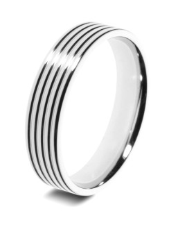 Mens Ribbed Platinum Wedding Ring -  6mm Flat Court - Price From £1090 