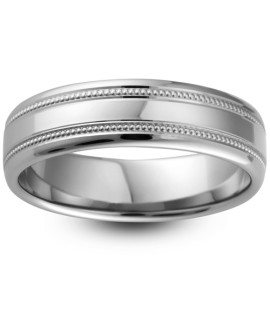 Mens Milgrain 18ct White Gold Wedding Ring -  6mm Slight Court - Price From £995 